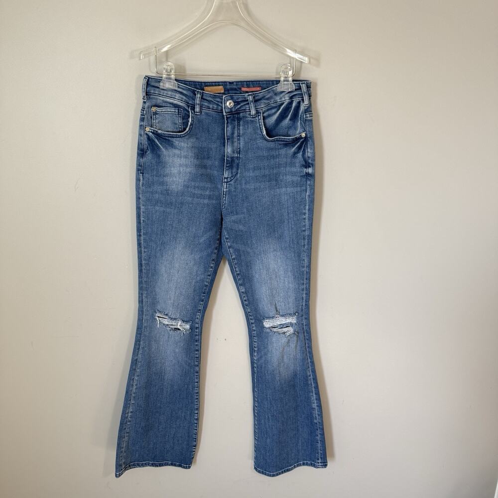 Anthropologie Pilcro Jeans 29 The Icon Flare Denim Wide Leg Boot Cut Distressed